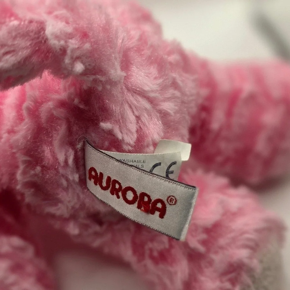 Aurora Plush Cat Pink Swirl Faux Fur Stuffed Animal 6in W x 9in L
